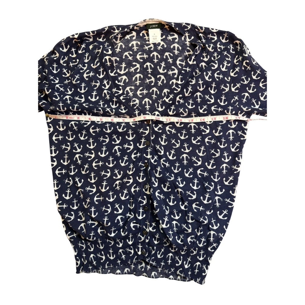 J Crew Navy White Anchor Print Cardigan Sweater Women's Size S V Neck Button Up - Picture 6 of 6